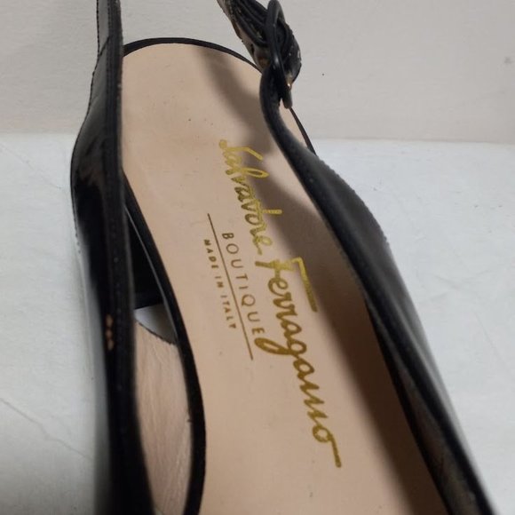 Salvatore Ferragamo Boutique Leather Slingback Block Heel Shoes Black Sz 8.5 3A - Picture 5 of 14